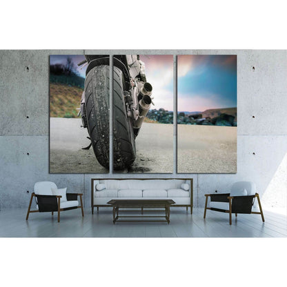 Back view of a motorbike with scenic landscape №1877 Ready to Hang Canvas PrintCanvas art arrives ready to hang, with hanging accessories included and no additional framing required. Every canvas print is hand-crafted, made on-demand at our workshop and e