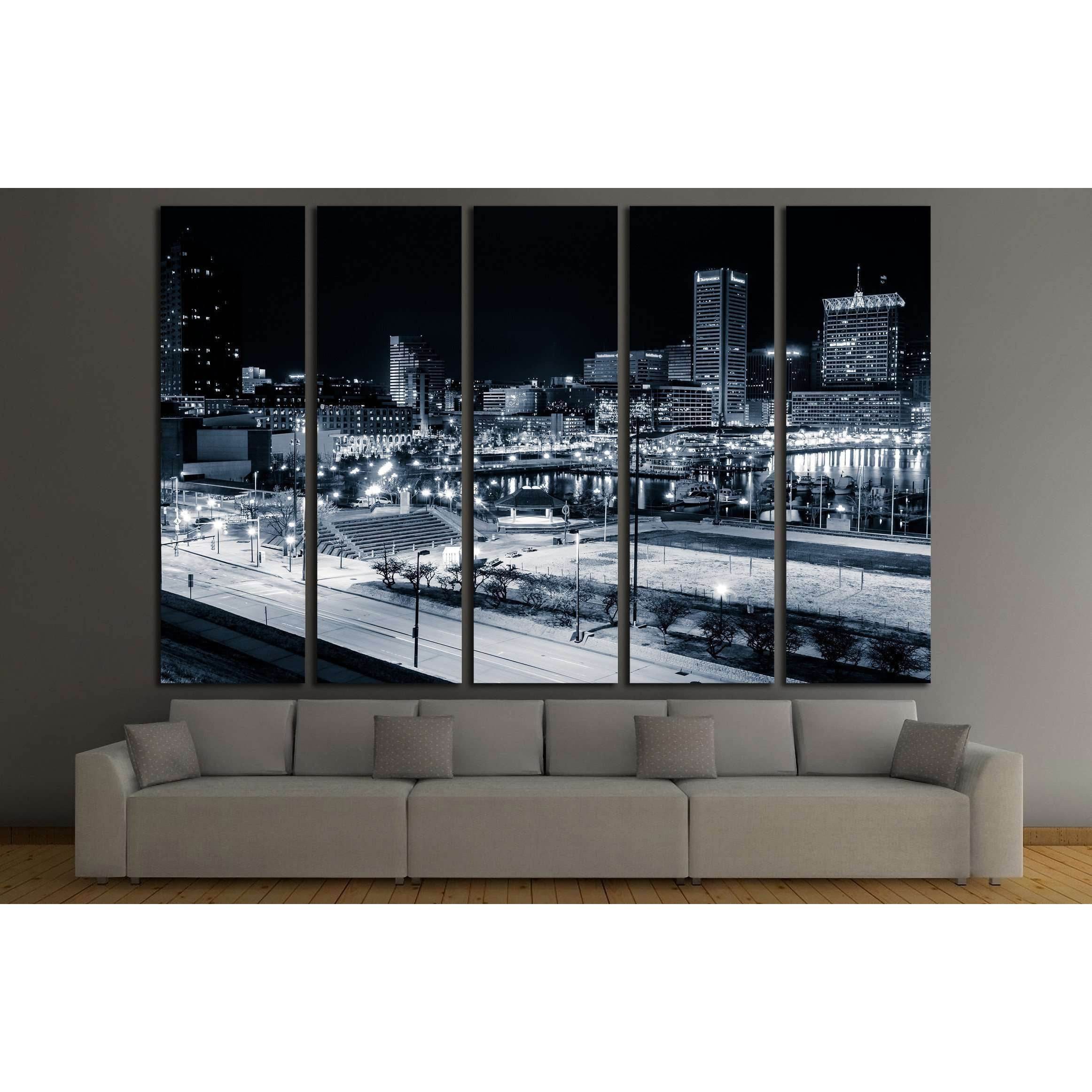 Baltimore Inner Harbor and skyline during twilight from Federal Hill №2152 Ready to Hang Canvas Print
