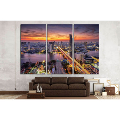 Bangkok city at sunset (Taksin Bridge) №2284 Ready to Hang Canvas Print - Zellart Canvas Prints ALL_Products, s-2284