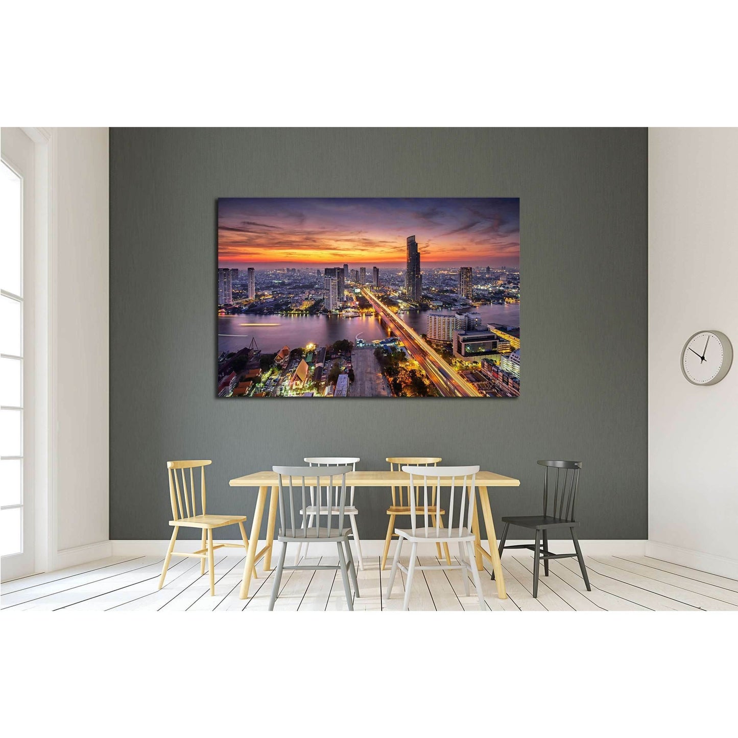 Bangkok city at sunset (Taksin Bridge) №2284 Ready to Hang Canvas Print - Zellart Canvas Prints ALL_Products, s-2284