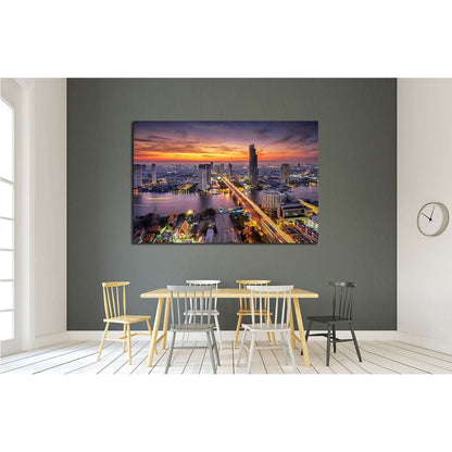 Bangkok city at sunset (Taksin Bridge) №2284 Ready to Hang Canvas Print - Zellart Canvas Prints ALL_Products, s-2284