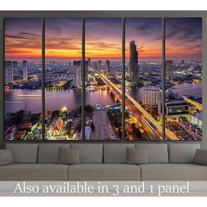 Bangkok city at sunset (Taksin Bridge) №2284 Ready to Hang Canvas Print - Zellart Canvas Prints ALL_Products, s-2284