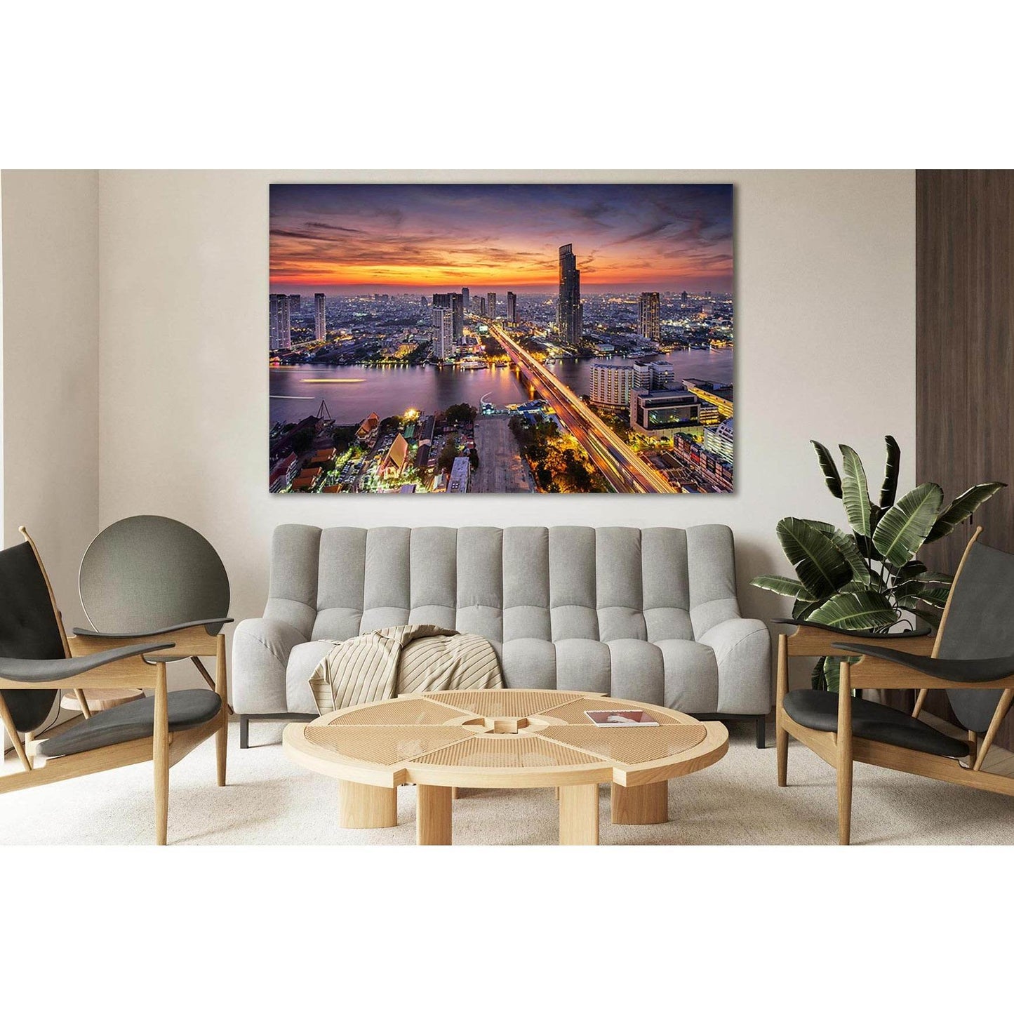 Bangkok City At Sunset Taksin Bridge №SL375 Ready to Hang Canvas Print - Zellart Canvas Prints 0new, ALL_Products, Cityscapes & Skylines