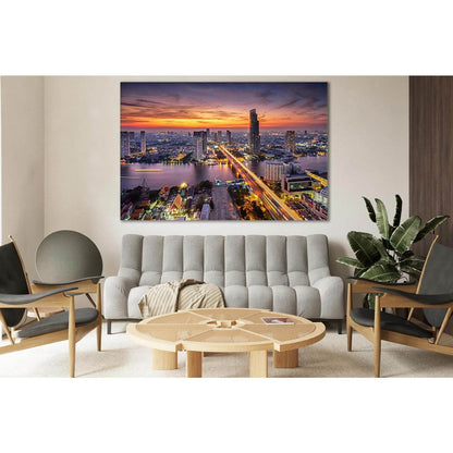 Bangkok City At Sunset Taksin Bridge №SL375 Ready to Hang Canvas Print - Zellart Canvas Prints 0new, ALL_Products, Cityscapes & Skylines