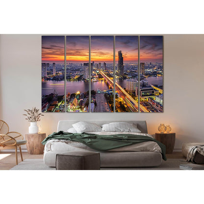 Bangkok City At Sunset Taksin Bridge №SL375 Ready to Hang Canvas Print - Zellart Canvas Prints 0new, ALL_Products, Cityscapes & Skylines