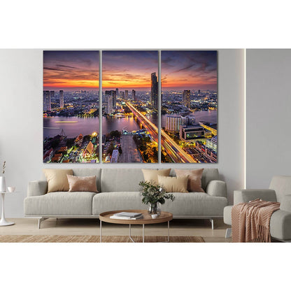 Bangkok City At Sunset Taksin Bridge №SL375 Ready to Hang Canvas Print - Zellart Canvas Prints 0new, ALL_Products, Cityscapes & Skylines