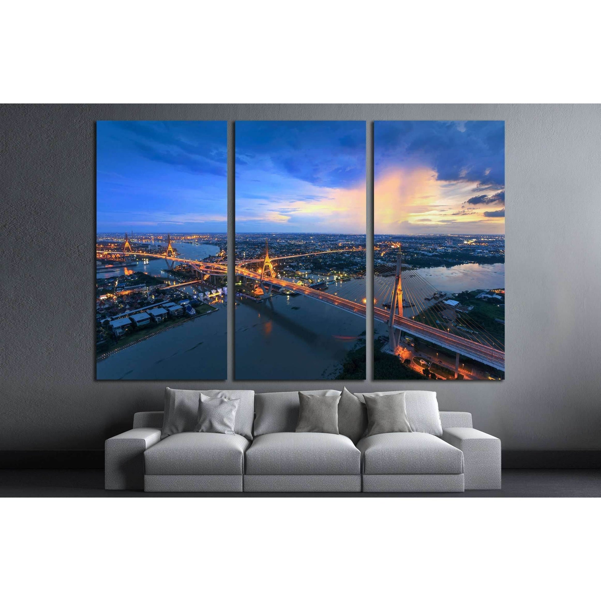 Bangkok City - Beautiful sunset view of Bhumibol Bridge in Bangkok №2963 Ready to Hang Canvas Print - Zellart Canvas Prints ALL_Products, s-2963
