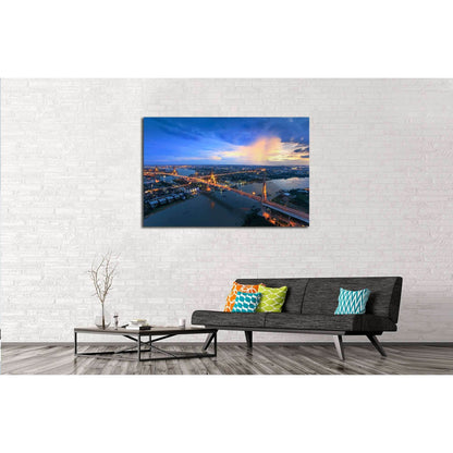 Bangkok City - Beautiful sunset view of Bhumibol Bridge in Bangkok №2963 Ready to Hang Canvas Print - Zellart Canvas Prints ALL_Products, s-2963