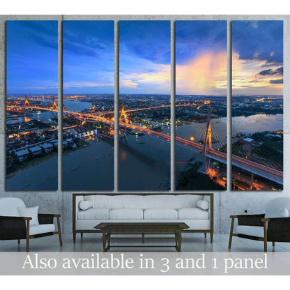 Bangkok City - Beautiful sunset view of Bhumibol Bridge in Bangkok №2963 Ready to Hang Canvas Print - Zellart Canvas Prints ALL_Products, s-2963