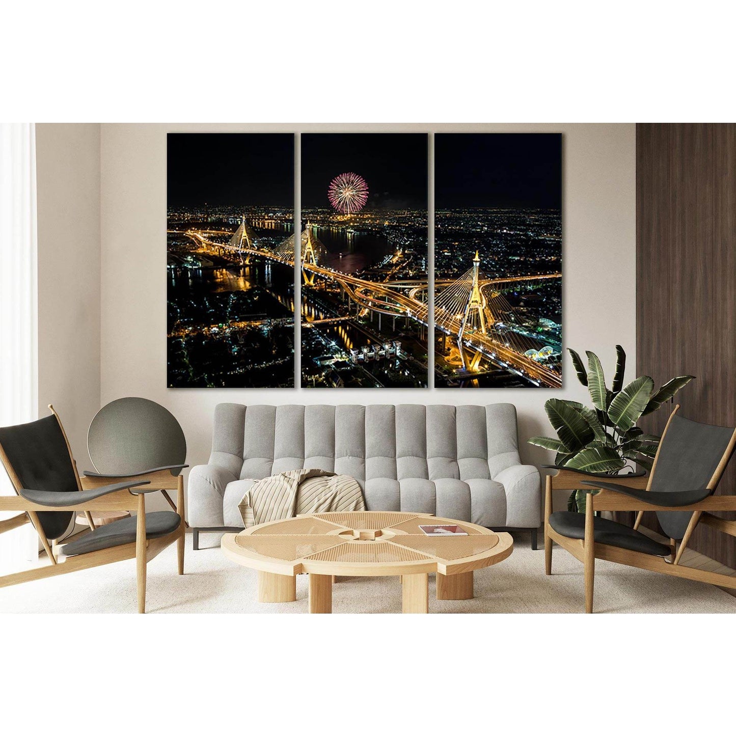 Bangkok Fireworks Night Cityscape №SL360 Ready to Hang Canvas Print - Zellart Canvas Prints 0new, ALL_Products, Cityscapes & Skylines