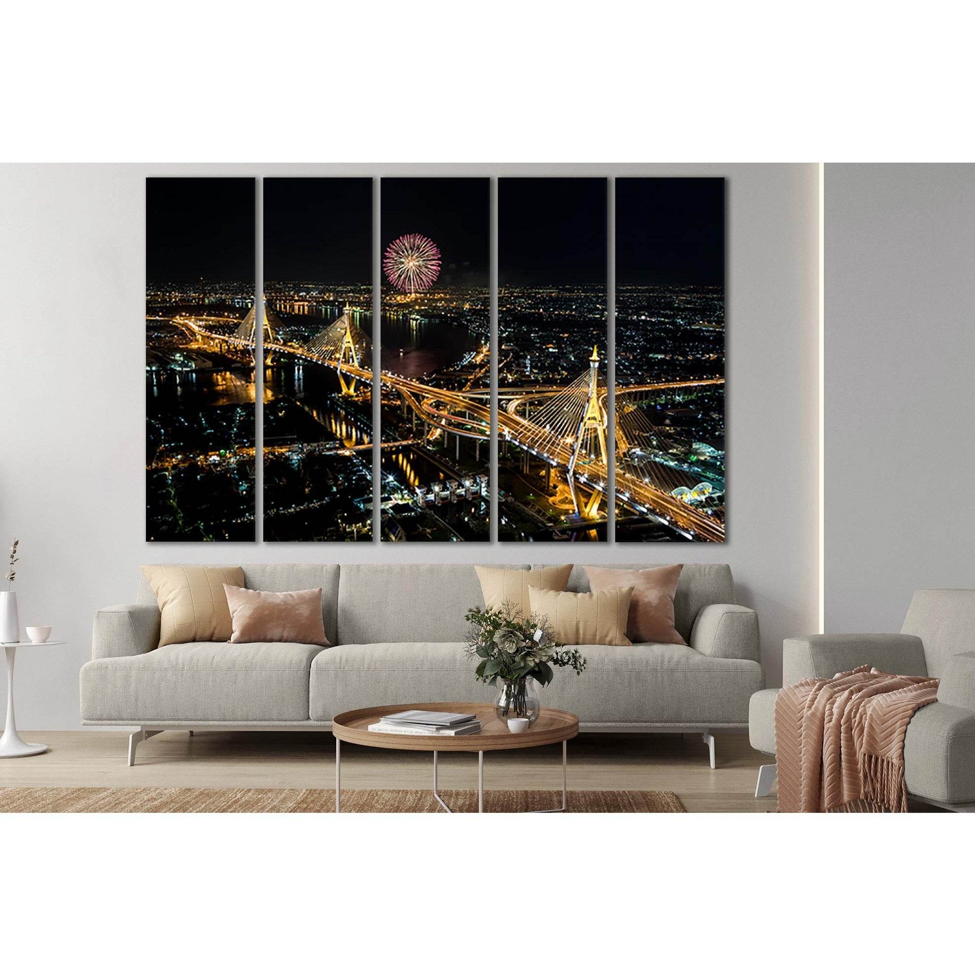 Bangkok Fireworks Night Cityscape №SL360 Ready to Hang Canvas Print - Zellart Canvas Prints 0new, ALL_Products, Cityscapes & Skylines