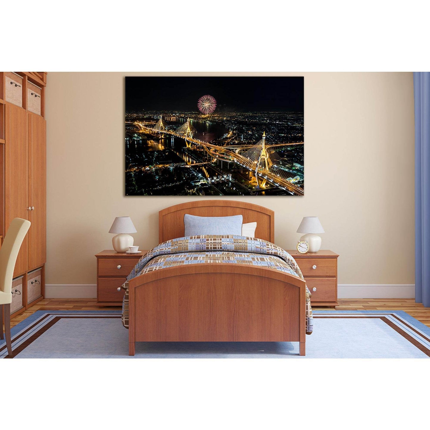 Bangkok Fireworks Night Cityscape №SL360 Ready to Hang Canvas Print - Zellart Canvas Prints 0new, ALL_Products, Cityscapes & Skylines
