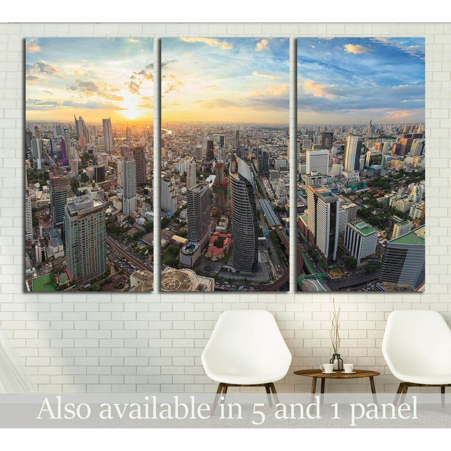 Bangkok panorama, cityscape sunset view №2292 Ready to Hang Canvas Print - Zellart Canvas Prints ALL_Products, s-2292