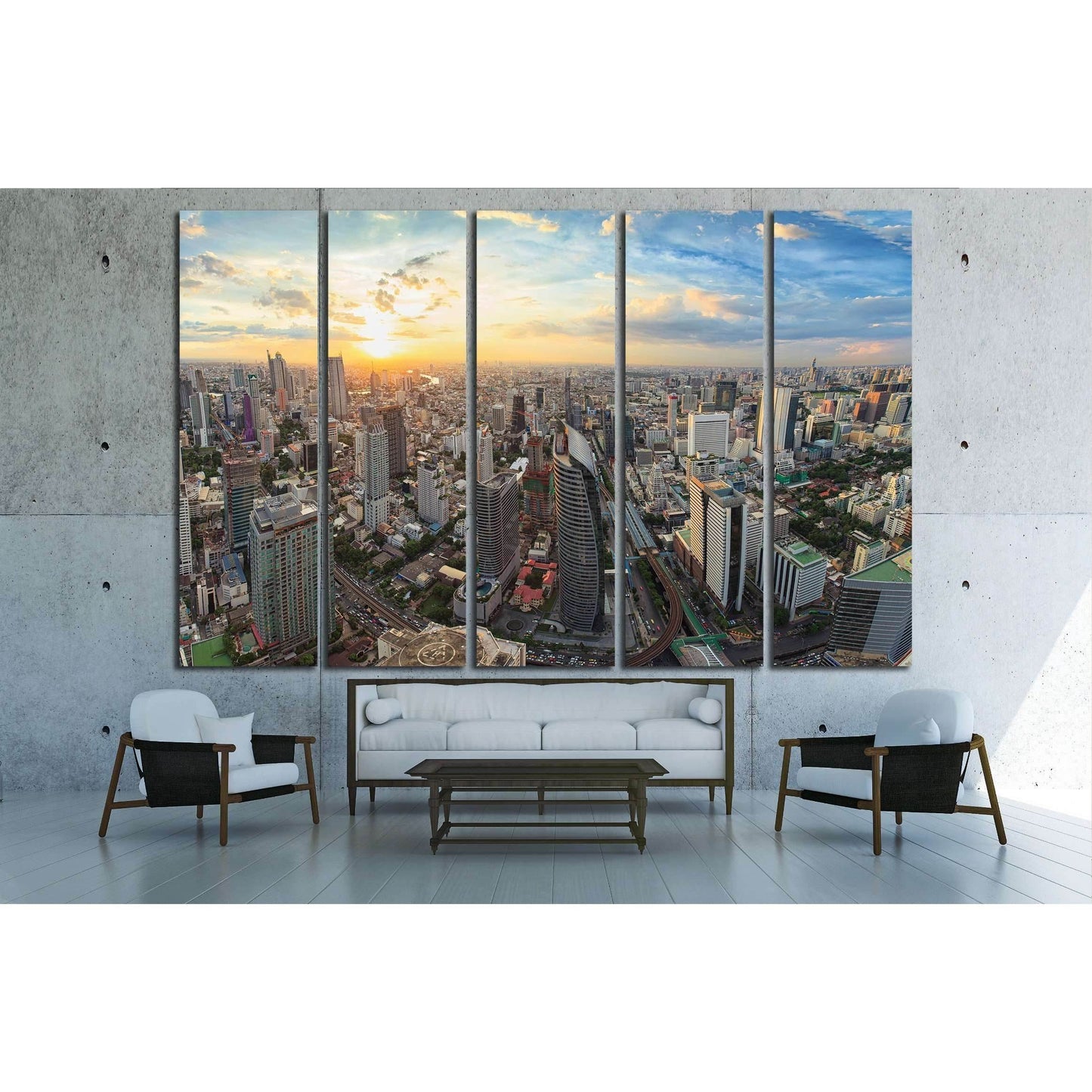 Bangkok panorama, cityscape sunset view №2292 Ready to Hang Canvas PrintCanvas art arrives ready to hang, with hanging accessories included and no additional framing required. Every canvas print is hand-crafted, made on-demand at our workshop and expertly