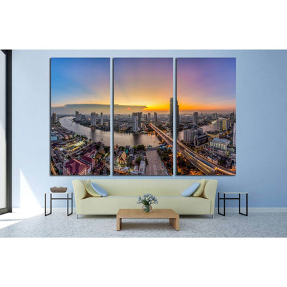 Bangkok Transportation at Dusk, Modern Business Building, Thailand №1701 Ready to Hang Canvas Print - Zellart Canvas Prints ALL_Products, s-1701
