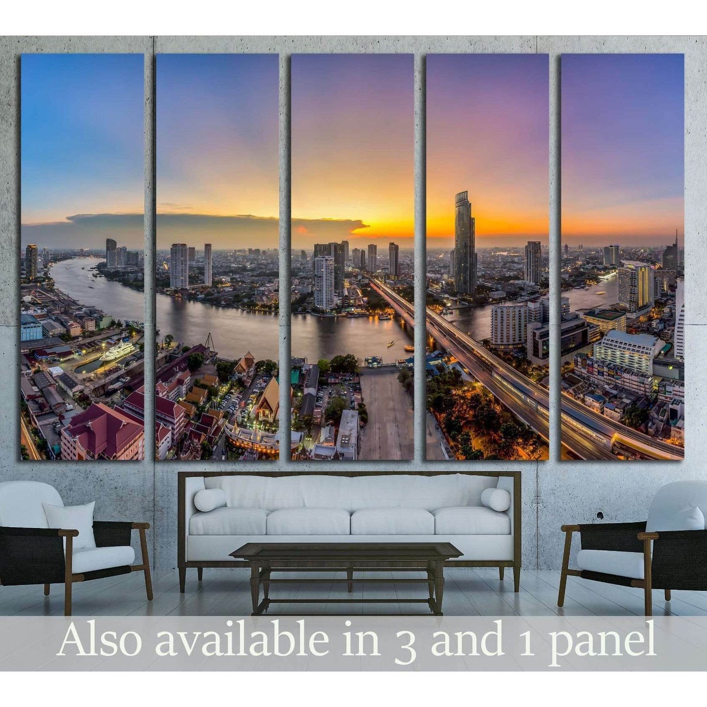 Bangkok Transportation at Dusk, Modern Business Building, Thailand №1701 Ready to Hang Canvas Print - Zellart Canvas Prints ALL_Products, s-1701