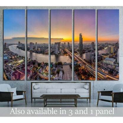 Bangkok Transportation at Dusk, Modern Business Building, Thailand №1701 Ready to Hang Canvas Print - Zellart Canvas Prints ALL_Products, s-1701