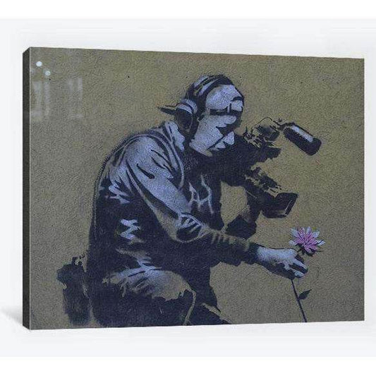 Banksy Camera man and flower - Ready to Hang Canvas Print - Zellart Canvas Prints 000Negative, 6032, ALL_Products