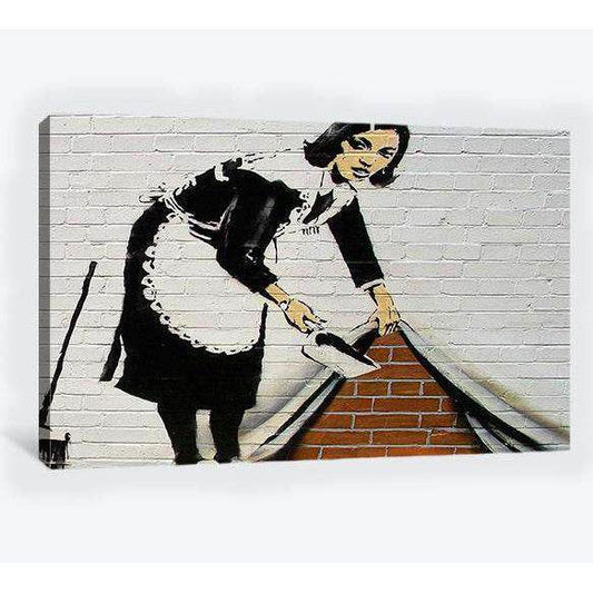 Banksy French maid sweeping - Ready to Hang Canvas Print - Zellart Canvas Prints 000Negative, 6031, ALL_Products