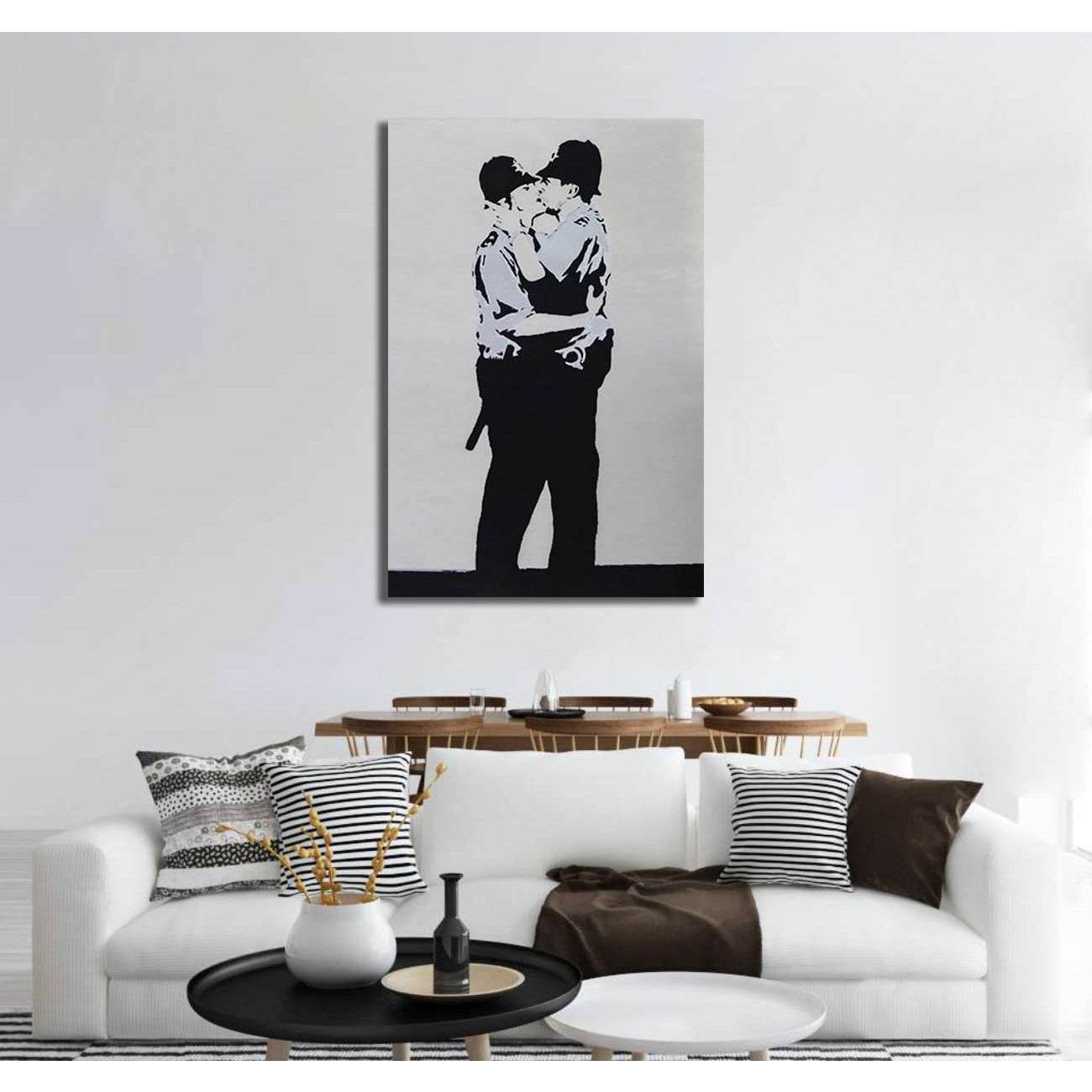 Banksy two policemen kissing - Ready to Hang Canvas Print - Zellart Canvas Prints 000Negative, 6030, ALL_Products