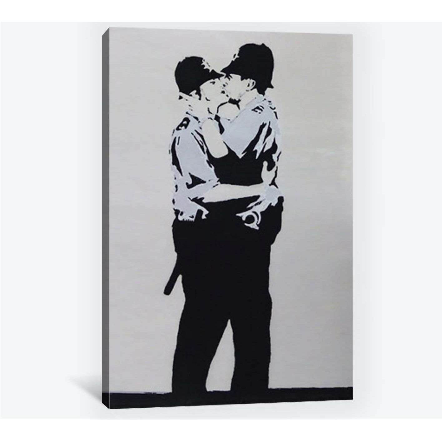 Banksy two policemen kissing - Ready to Hang Canvas Print - Zellart Canvas Prints 000Negative, 6030, ALL_Products