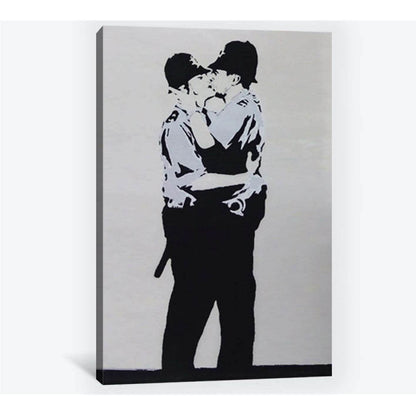 Banksy two policemen kissing - Ready to Hang Canvas Print - Zellart Canvas Prints 000Negative, 6030, ALL_Products