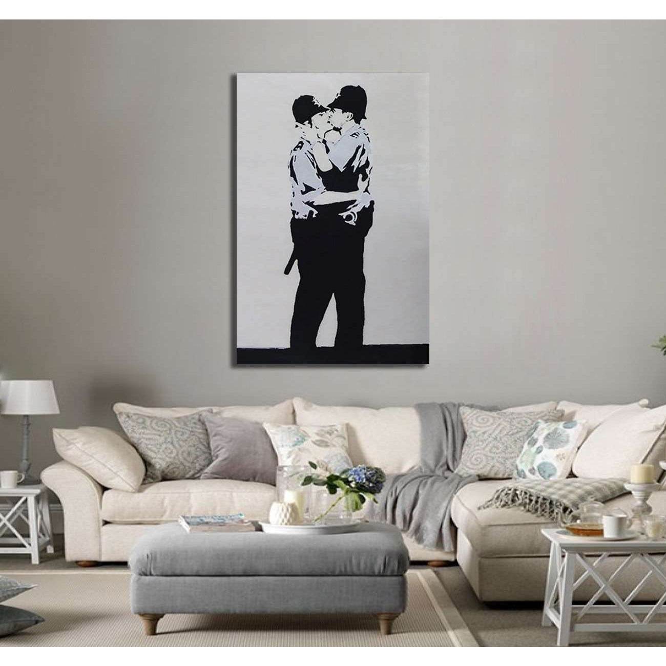 Banksy two policemen kissing - Ready to Hang Canvas Print - Zellart Canvas Prints 000Negative, 6030, ALL_Products