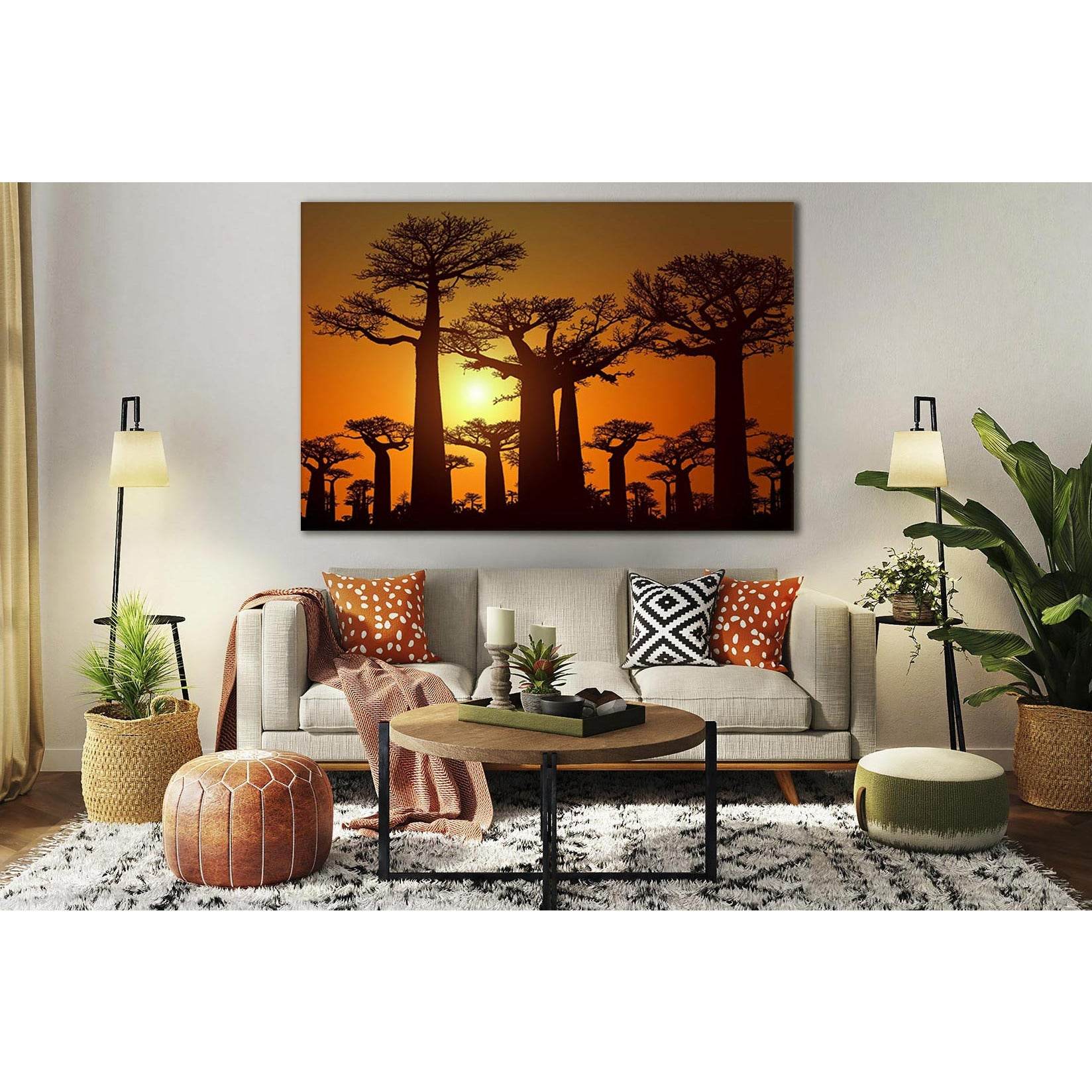 Baobab Silhouettes At Sunset №SL521 Ready to Hang Canvas Print - Zellart Canvas Prints 0new, ALL_Products, Trees Wall Art