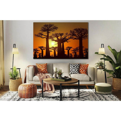 Baobab Silhouettes At Sunset №SL521 Ready to Hang Canvas Print - Zellart Canvas Prints 0new, ALL_Products, Trees Wall Art