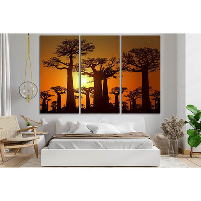Baobab Silhouettes At Sunset №SL521 Ready to Hang Canvas Print - Zellart Canvas Prints 0new, ALL_Products, Trees Wall Art
