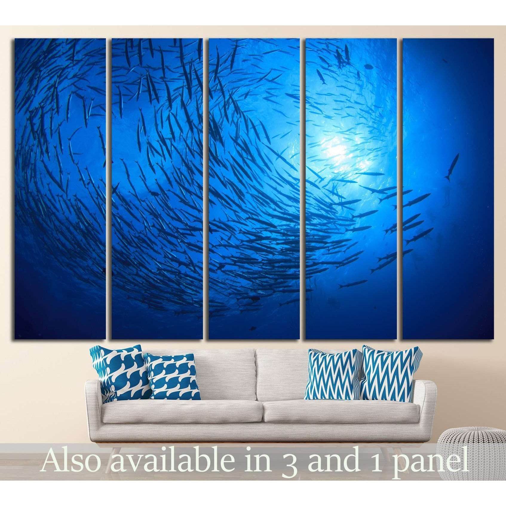 barracuda fish and scuba divers №842 Ready to Hang Canvas Print