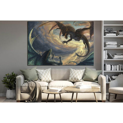 Battle Dragons №SL1270 Ready to Hang Canvas Print - Zellart Canvas Prints 0new, ALL_Products, Fantasy And Sci Fi Wall Art