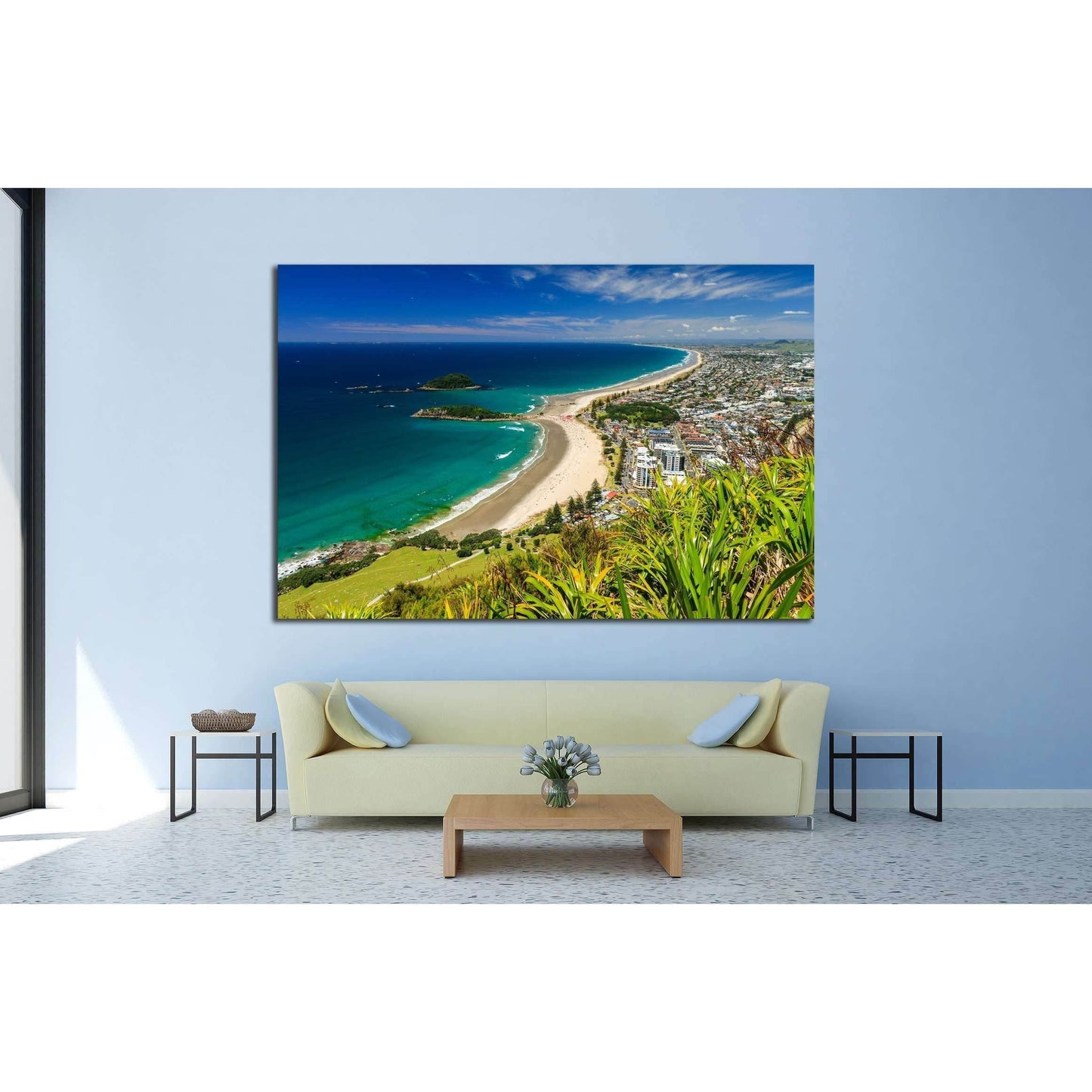 Beach with Blue Sky Landscape, Tauranga City, North Island, New Zealand №2847 Ready to Hang Canvas Print - Zellart Canvas Prints ALL_Products, s-2847