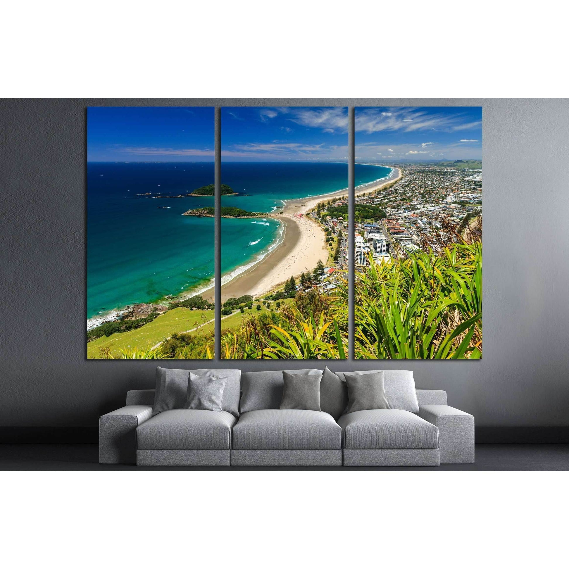 Beach with Blue Sky Landscape, Tauranga City, North Island, New Zealand №2847 Ready to Hang Canvas Print - Zellart Canvas Prints ALL_Products, s-2847