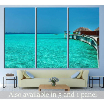Beautiful beach with water bungalows at Maldives №1817 Ready to Hang Canvas Print - Zellart Canvas Prints ALL_Products, s-1817