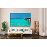 Beautiful beach with water bungalows at Maldives №1817 Ready to Hang Canvas Print