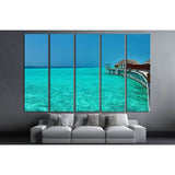 Beautiful beach with water bungalows at Maldives №1817 Ready to Hang Canvas Print