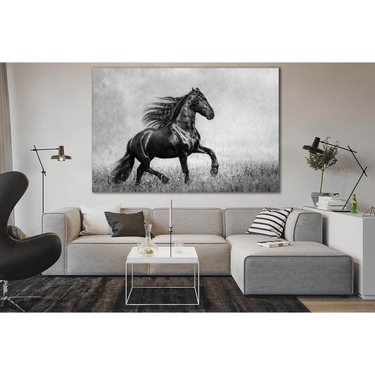 Beautiful Black Horse Black and White №SL858 Ready to Hang Canvas Print - Zellart Canvas Prints 0new, ALL_Products, Black & White Wall Art