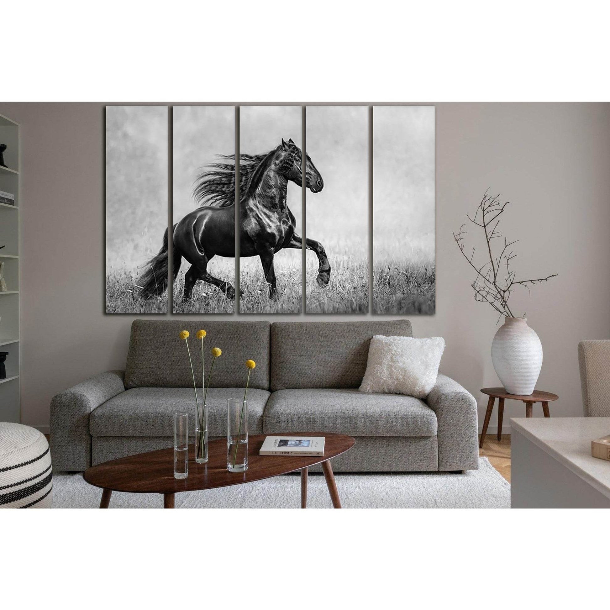 Beautiful Black Horse Black and White №SL858 Ready to Hang Canvas Print - Zellart Canvas Prints 0new, ALL_Products, Black & White Wall Art