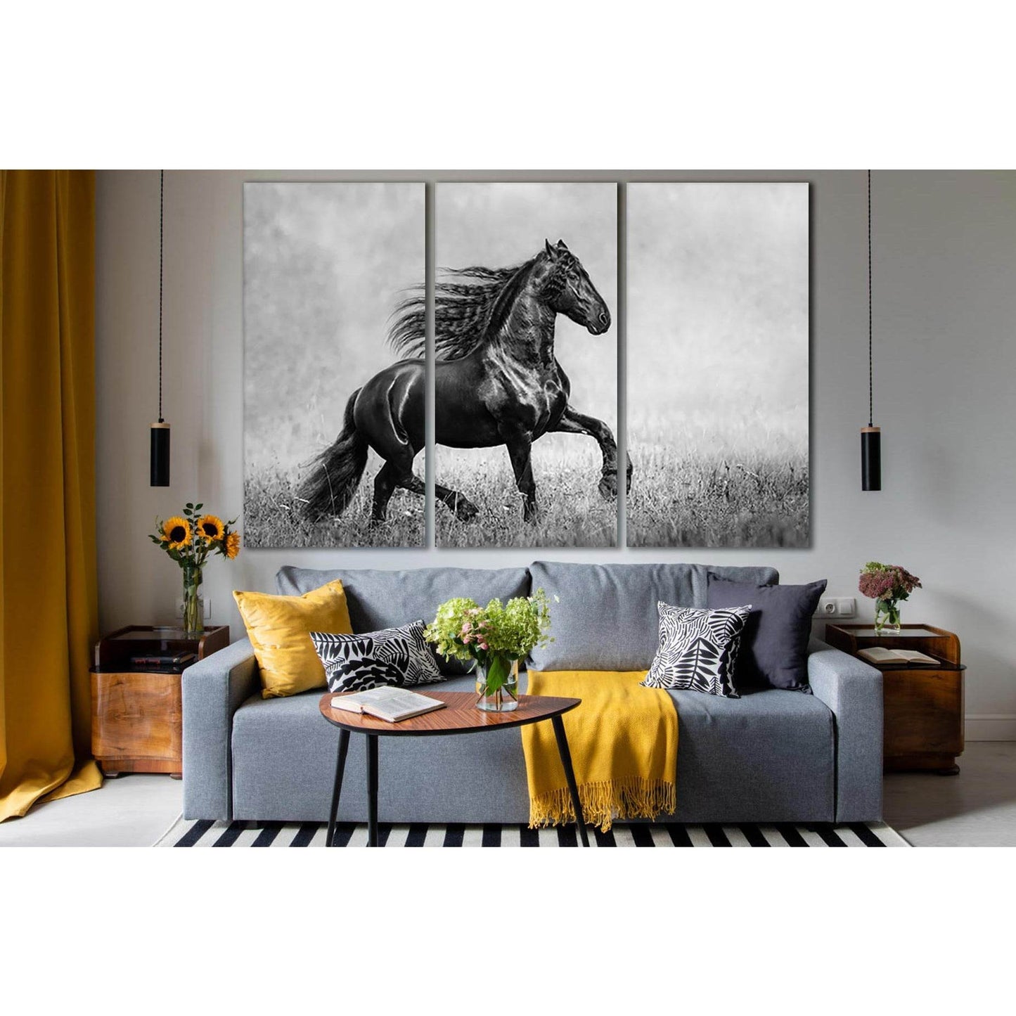 Beautiful Black Horse Black and White №SL858 Ready to Hang Canvas Print - Zellart Canvas Prints 0new, ALL_Products, Black & White Wall Art