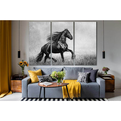 Beautiful Black Horse Black and White №SL858 Ready to Hang Canvas Print - Zellart Canvas Prints 0new, ALL_Products, Black & White Wall Art