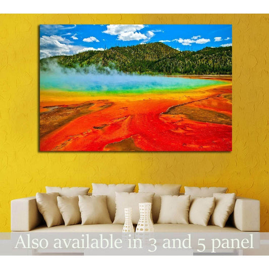 Beautiful cerulean geyser surrounded by colorful layers of bacteria, against cloudy blue sky №1960 Ready to Hang Canvas Print - Zellart Canvas Prints ALL_Products, s-1960