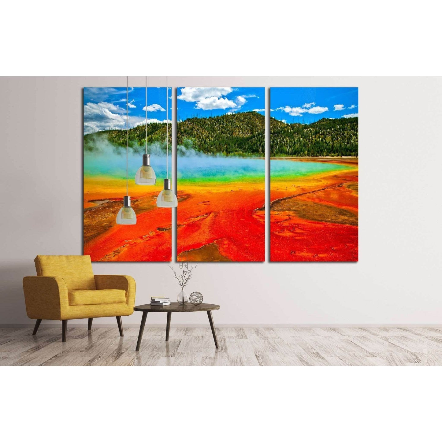 Beautiful cerulean geyser surrounded by colorful layers of bacteria, against cloudy blue sky №1960 Ready to Hang Canvas Print - Zellart Canvas Prints ALL_Products, s-1960