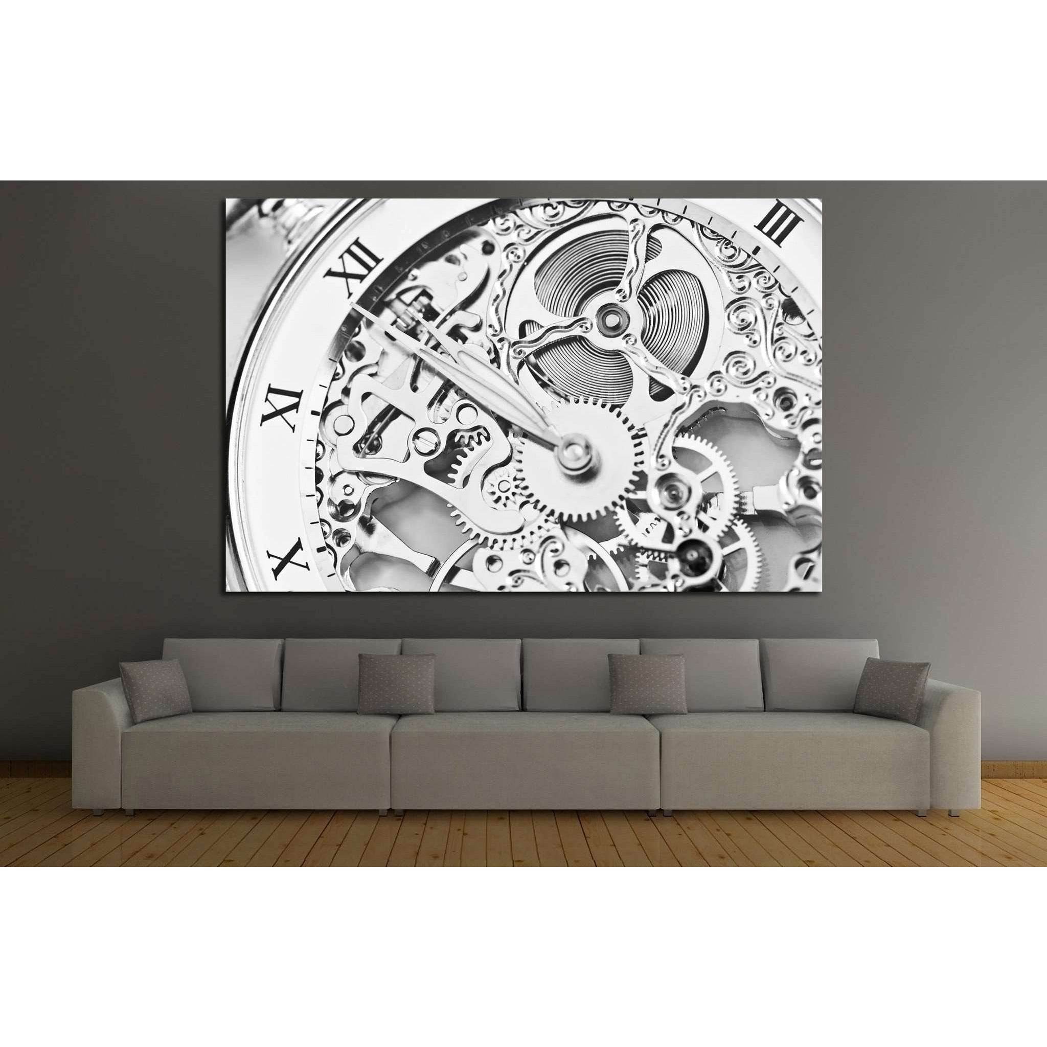 Watch Gears Canvas Print — Monochrome Mechanical Art - Zellart
