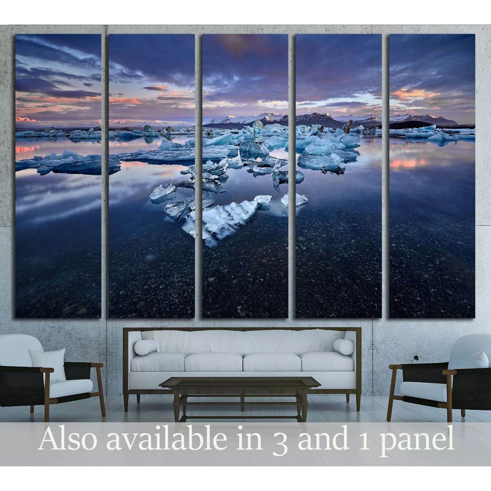Beautiful cold landscape picture of icelandic glacier lagoon bay, Iceland №3120 Ready to Hang Canvas Print - Zellart Canvas Prints ALL_Products, s-3120