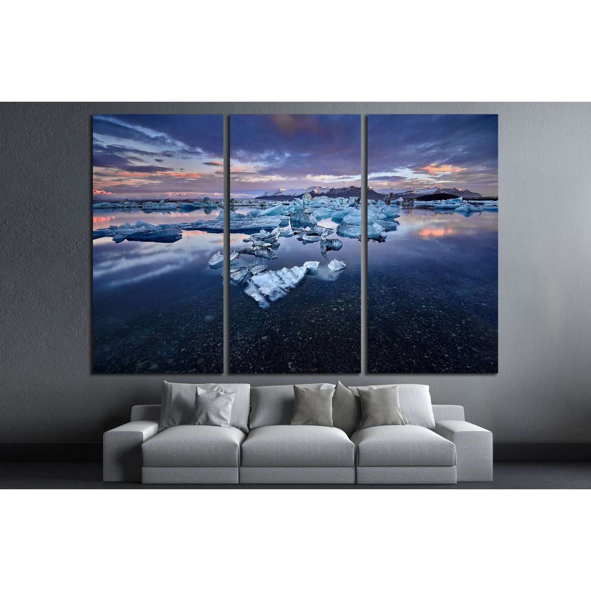 Beautiful cold landscape picture of icelandic glacier lagoon bay, Iceland №3120 Ready to Hang Canvas Print - Zellart Canvas Prints ALL_Products, s-3120