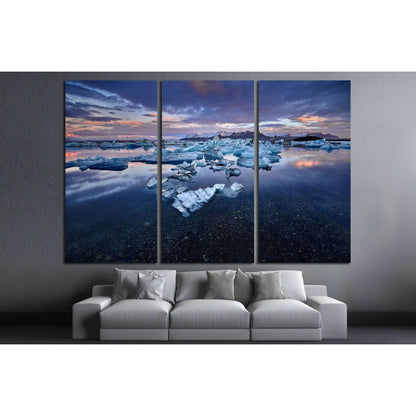 Beautiful cold landscape picture of icelandic glacier lagoon bay, Iceland №3120 Ready to Hang Canvas Print - Zellart Canvas Prints ALL_Products, s-3120