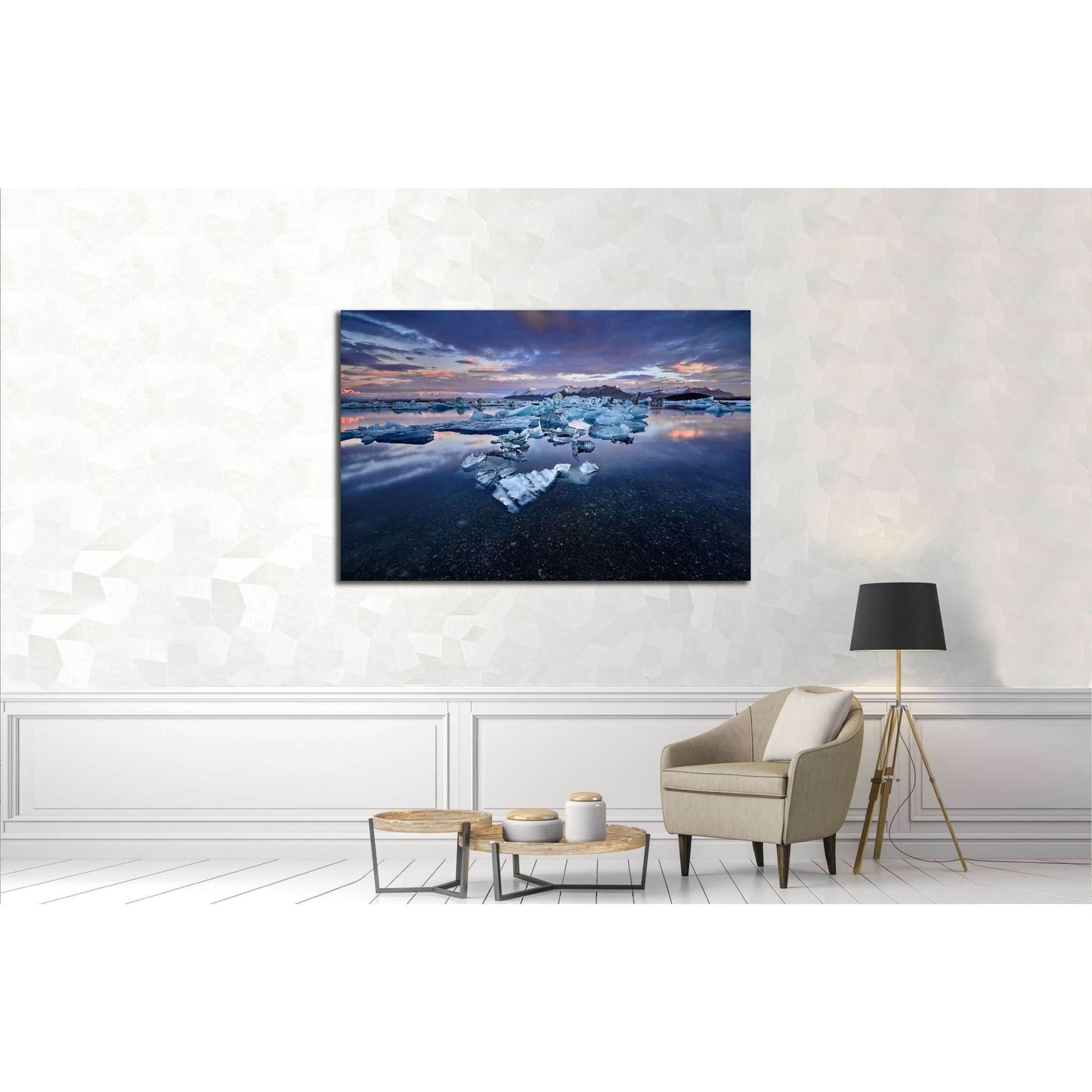 Beautiful cold landscape picture of icelandic glacier lagoon bay, Iceland №3120 Ready to Hang Canvas Print - Zellart Canvas Prints ALL_Products, s-3120