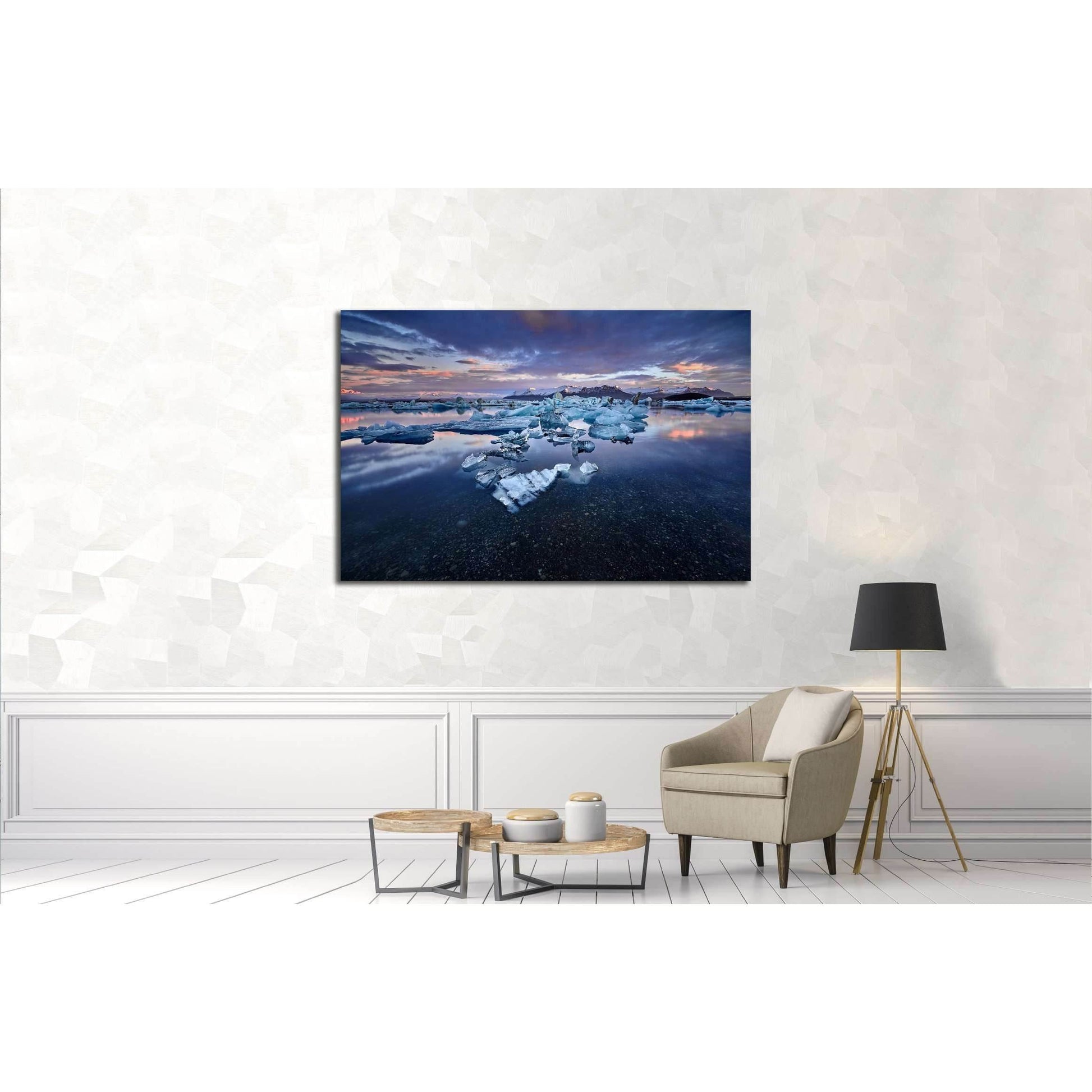 Beautiful cold landscape picture of icelandic glacier lagoon bay, Iceland №3120 Ready to Hang Canvas PrintCanvas art arrives ready to hang, with hanging accessories included and no additional framing required. Every canvas print is hand-crafted, made on-d