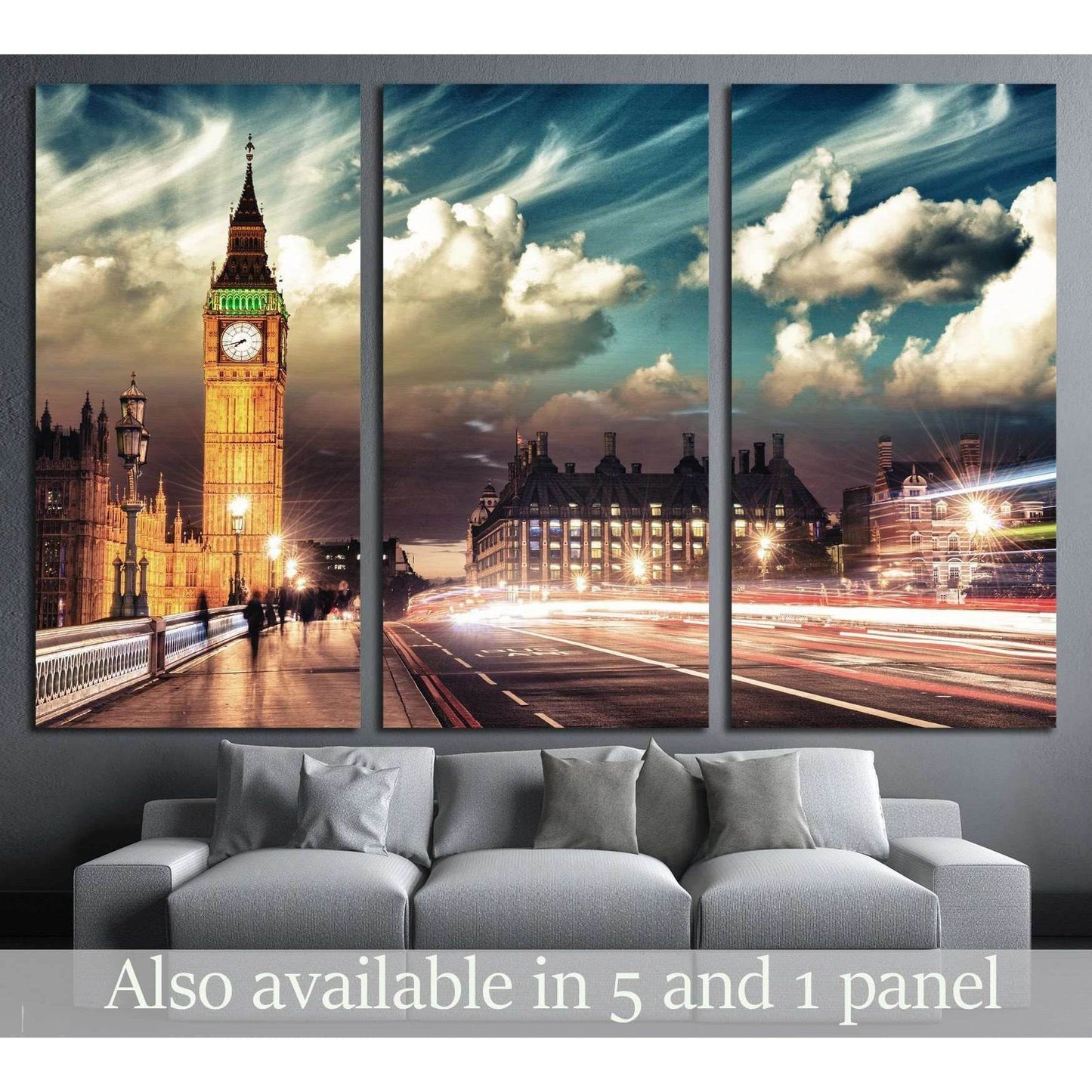 Beautiful colors of Big Ben from Westminster Bridge at Sunset - London №2256 Ready to Hang Canvas Print - Zellart Canvas Prints ALL_Products, s-2256